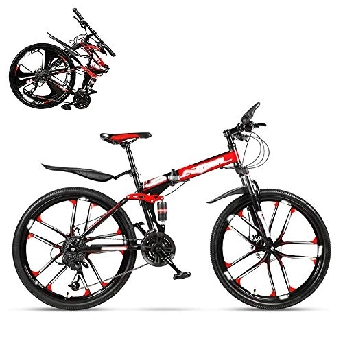 Folding Bike : JYCTD Folding adult bicycle, 24-inch hydraulic shock off-road racing, lockable U-shaped fork, double shock absorption, 21 / 24 / 27 / 30 speed, gift included