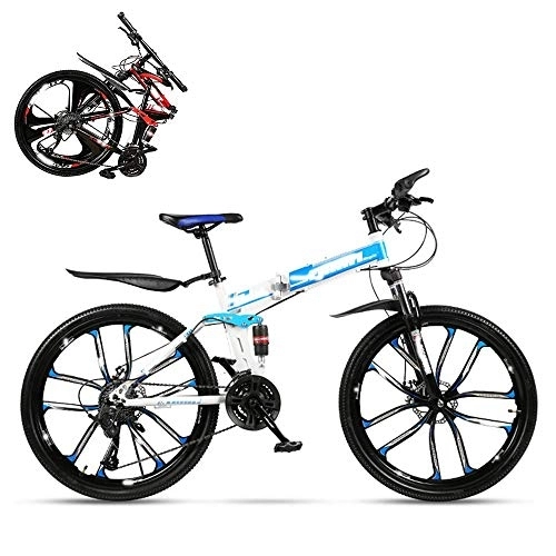 Folding Bike : JYCTD Folding adult bicycle, 26-inch hydraulic shock off-road racing, lockable U-shaped fork, double shock absorption, 21 / 24 / 27 / 30 speed, gift included