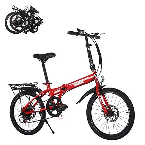 Folding Bike : JYCTD Folding Adult Bicycle, 6-speed Variable Speed 20-inch Fast Folding Bicycle, Front and Rear Double Disc Brakes, Adjustable Breathable Seat, High-strength Body