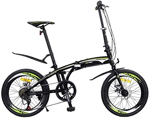 Folding Bike : JYD Bike folding bike, 20-inch 7-speed folding bike alloy lightweight commuter City Caravan Bicycle Ultra-light portable bike 6-24, Green (Color : Grün)