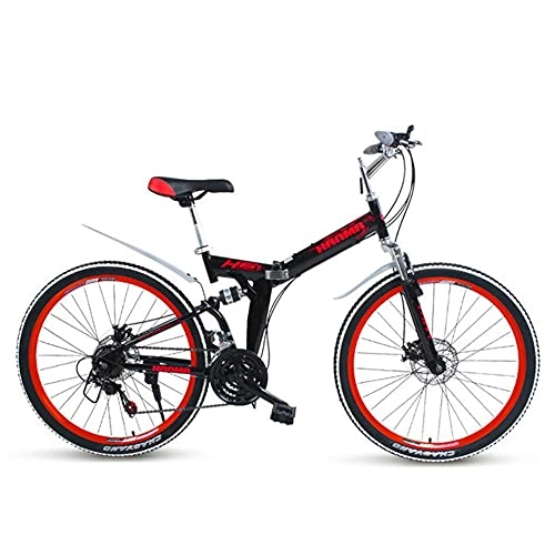 Folding Bike : JYTFZD WENHAO City Bike Unisex Folding Mountain Bicycle Adults Mini Lightweight for Men Women Ladies Teens with Adjustable Seat, aluminum Alloy Frame, 27 Inch Wheels Disc brakes (Color : Blackred)