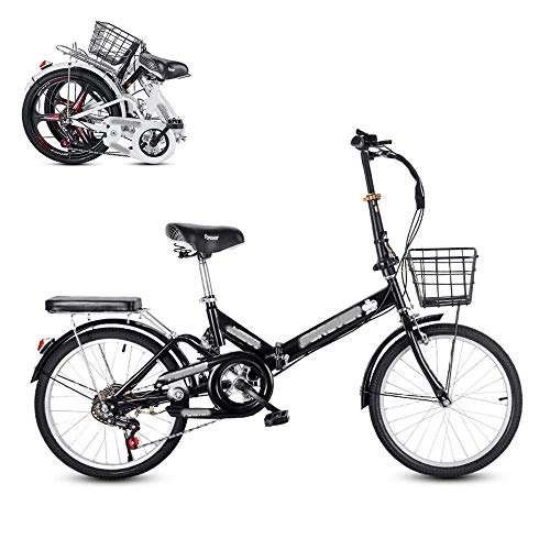 Folding Bike : JYTFZD WENHAO Folding Adult Bicycle, 20-inch 6-speed Ultra-light Portable Men's and Women's Bicycle, Adjustable Saddle / handle Damping Spring, Commuting Bike (Color : Black)