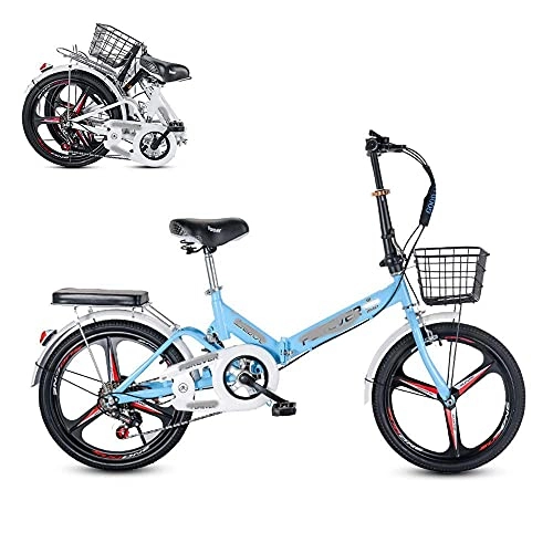 Folding Bike : JYTFZD WENHAO Folding Adult Bicycle, 20-inch 6-speed Variable Speed Integrated Wheel, Free Installation Commuter Bicycle, Adjustable and Comfortable Seat Cushion (Color : Blue)