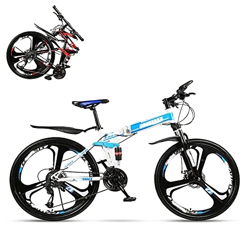 Folding Bike : JYTFZD WENHAO Folding Adult Bicycle, 24 Inch Variable Speed Shock Absorption Off-road Racing, with Front Shock Lock, Multi-color Optional, Suitable for Height 150-170cm (Color : Blue)