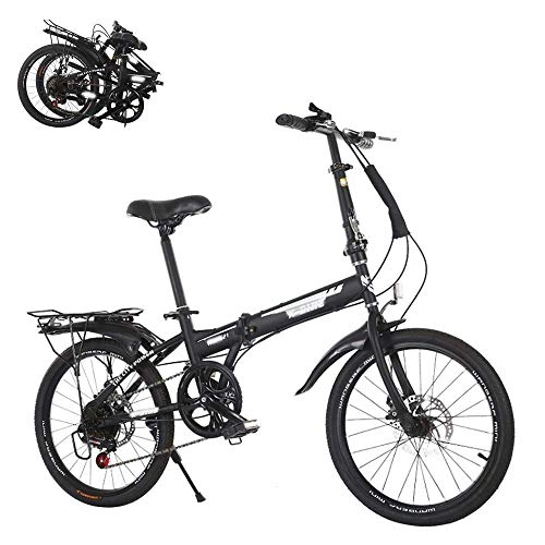 Folding Bike : JYTFZD WENHAO Folding Adult Bicycle, 6-speed Variable Speed 20-inch Fast Folding Bicycle, Front and Rear Double Disc Brakes, Adjustable Breathable Seat, High-strength Body (Color : Black)