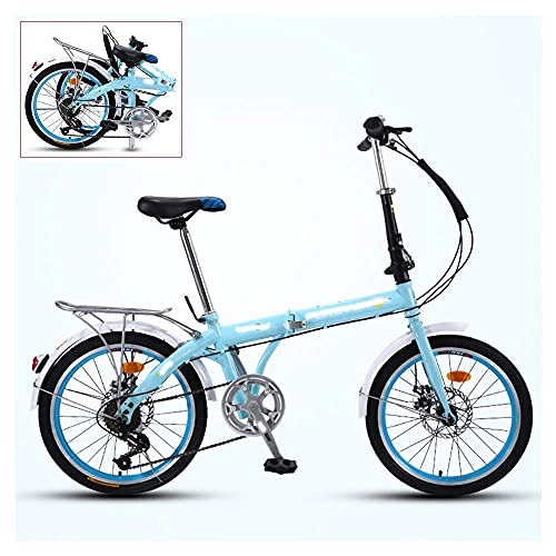 Folding Bike : JYTFZD WENHAO Folding Adult Bicycle, 7-speed Ultra-light Portable Bicycle, 3-step Quick Folding, Double-disc Brake, Adjustable and Comfortable Saddle, 16 / 20 Inch 4 Colors (Color : Blue)