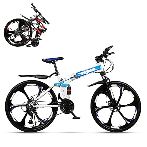 Folding Bike : JYTFZD WENHAO Folding Adult Bike, 26 Inch Dual Shock Absorption Off-road Racing, 21 / 24 / 27 / 30 Speed Optional, Lockable U-shaped Front Fork, 4 Colors, Including Gifts (Color : Blue)