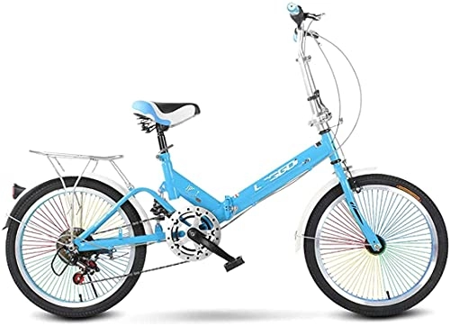 Folding Bike : JYTFZD WENHAO Folding Bike for Adults, Women, Men, Rear Carry Rack, Front and Rear Fenders, 6 Speed Aluminum Easy Folding City Bicycle 20-inch Wheels, Disc Brake (Color:C) (Color : B)