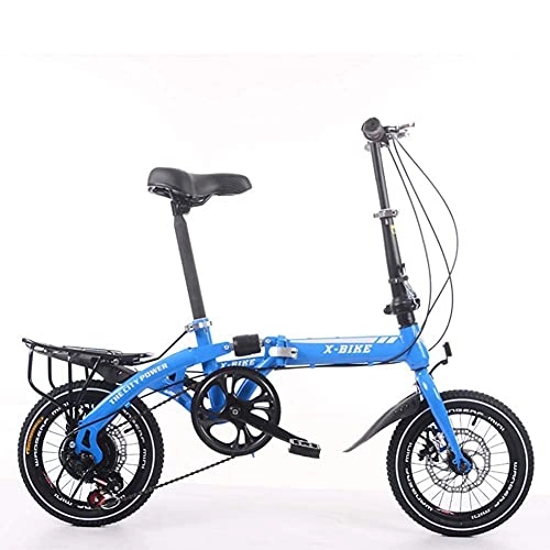 Folding Bike : JYTFZD WENHAO Folding Bike Unisex Alloy City Bicycle 16" with Adjustable Handlebar & Seat Single-speed, comfort Saddle Lightweight for Adults Men Women Teens Ladies Shopper (Color : Blue)