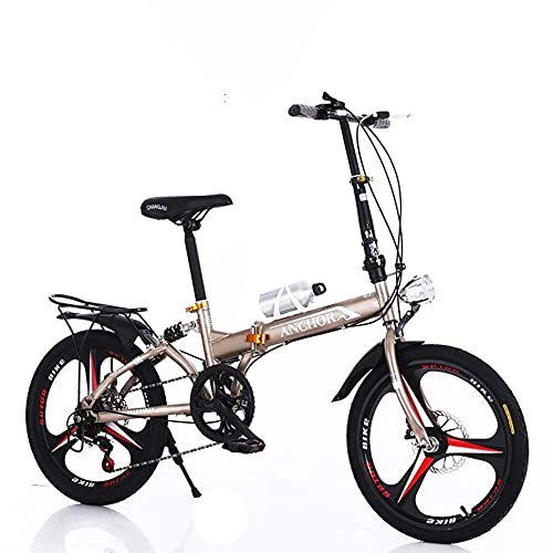 Folding Bike : JYTFZD WENHAO Folding Bike Unisex Alloy City Bicycle 20" with Adjustable Handlebar & Seat 6 speed, comfort Saddle Lightweight for Adults Men Women Teens Ladies Shopper, Disc brake (Color : Metallic)