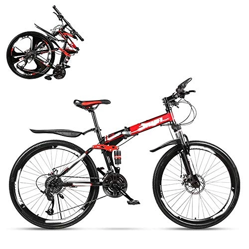 Folding Bike : JYTFZD WENHAO Folding Mountain Bike Adult, 26 Inch Double Shock Absorption Off-road Variable Speed Racing Car, Fast Bike for Men and Women 21 / 24 / 27 / 30 Speed, Spoke Terms (Color : Red)