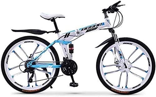 Folding Bike : JYTFZD WENHAO Mountain Bike Folding Bikes, 30-Speed Double Disc Brake Full Suspension Anti-Slip, Off-Road Variable Speed Racing Bikes for Men and Women (Color:E, Size:24IN) (Color : I)