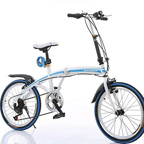 Folding Bike : KAMELUN Folding Bike 20 inch Lightweight City Bicycle Folding Bike Shock-absorbing Off-road Anti-tire Mountain Bike Male And Female Adult Lady Bike, Blue, 20in