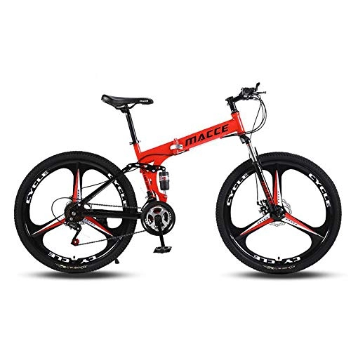Folding Bike : KAMELUN Folding Mountain Bike, 24 inches High Carbon Steel Material 3-Spoke Rims Cruising Bike For Students, Office Workers 26 Inches 27-Speeds Easy to Fold and Store, Red, 24inch