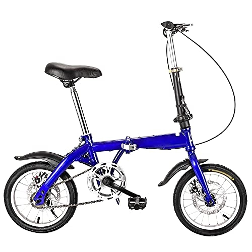 Folding Bike : KANULAN Blue Bicycle Mountain Bike Variable Speed Folding Bike Thickened High Carbon Steel Frame, Adjustable Saddle, Handlebar, Wear-resistant Tires T(Size:16 inches)