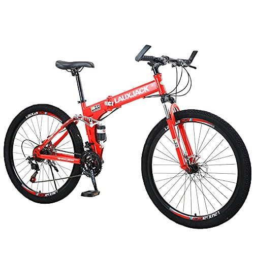 Folding Bike : KANULAN Mountain Bicycle Red Bike Easy To Fold, Ergonomic Saddle Folding Bike, Anti-skid Tires, Comfortable And Beautiful, Small Space Occupation T(Size:27 speed)