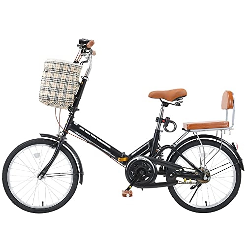 Folding Bike : KANULAN Mountain Bike 7 Speed Folding Bike Black Bike And Save Space Better Like, With Back Seat And Basket，Running On The Highway, Height Adjustable Seat T