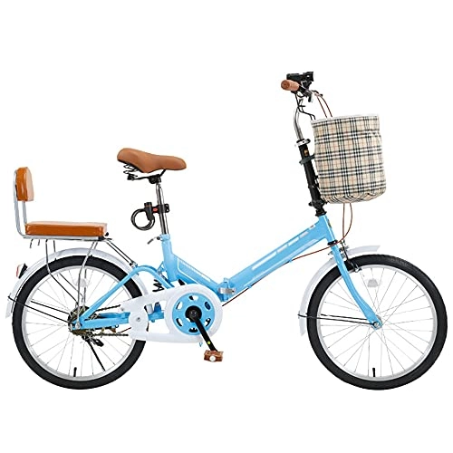 Folding Bike : KANULAN Mountain Bike Blue Folding Bike 7 Speed And Save Space Better Like, Height Adjustable Seat, With Basket And Back Seat For Mountains And Roads T