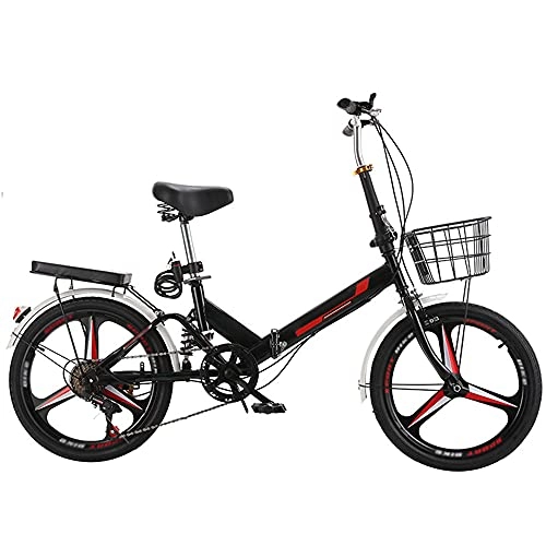 Folding Bike : KANULAN Mountain Bike Lightweight And Stylish Variable Speed, Black Folding Bike Shock Absorb, Bicycle Running On The Highway, With Back Seat And Basket T