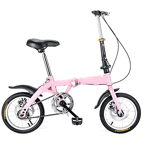 Folding Bike : KANULAN Mountain Bike Pink Bicycle Variable Speed Folding Bike Thickened High Carbon Steel Frame, Adjustable Saddle, Handlebar, Wear-resistant Tires T(Size:16 inches)