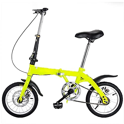 Folding Bike : KANULAN Mountain Bike Variable Speed Folding Bike Adjustable Saddle, Handlebar, Wear-resistant Tires, Thickened High Carbon Steel Frame Yellow Bicycle T(Size:20 inches)