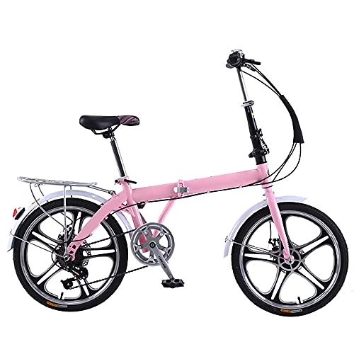 Folding Bike : KANULAN Pink Mountain Bike Folding Bike, Height Adjustable Seat, For Mountains And Roads, And Save Space Better Like, 7 Speed Dual Suspension Wheel T