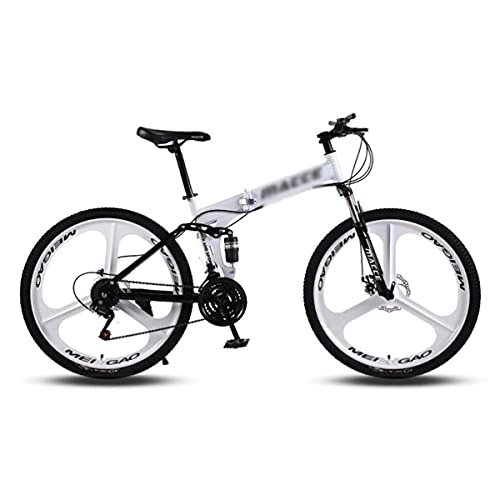 Folding Bike : Kays 26 In Wheel Dual Disc Brake Bike Folding 21 / 24 / 27 Speed Mountain Bikes Carbon Steel Frame With Lockable Suspension Fork For Men Woman Adult And Teens(Size:24 Speed, Color:White)