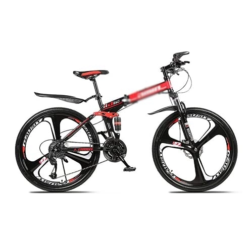 Folding Bike : Kays 26 Inches Wheel Dual Full Suspension Mens Mountain Bike Folding Carbon Steel Frame 21 / 24 / 27-Speed For Men Woman Adult And Teens(Size:21 Speed, Color:Red)