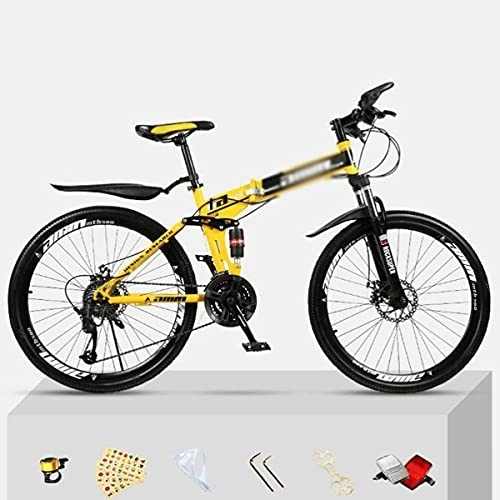 Folding Bike : Kays Folding Bikes 26 Inch Wheels Mountain Bicycle Carbon Steel Frame 21 / 24 / 27 Speeds With Disc Brake, Front Suspension Fork(Size:27 Speed, Color:Yello)