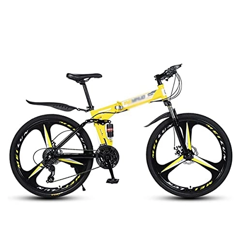 Folding Bike : Kays Folding Mountain Bike 21 Speed Dual Disc Brake 26 Wheels Suspension Fork Mountain Bicycle For Men Woman Adult And Teens(Size:24 Speed, Color:Yellow)