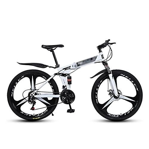 Folding Bike : Kays Folding Mountain Bike 21 Speed Dual Disc Brake 26 Wheels Suspension Fork Mountain Bicycle For Men Woman Adult And Teens(Size:27 Speed, Color:White)