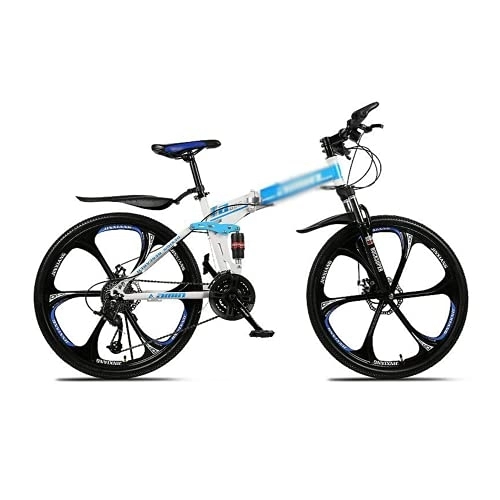 Folding Bike : Kays Folding Mountain Bike 26 Inch Wheels Bicycle Carbon Steel Frame 21 / 24 / 27 Speed MTB Bike With Daul Disc Brakes For Men Woman Adult And Teens(Size:21 Speed, Color:Blue)