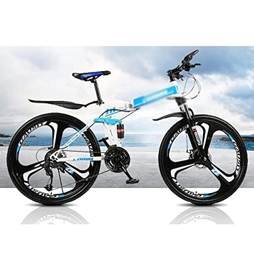 Folding Bike : Kays Folding Mountain Bike For Mens Womens Adults 21 / 24 / 27 Speeds Disc Brake Mountain Road Bicycles Carbon Steel Frame 26 Inches Wheel Mountain Bicycles(Size:24 Speed, Color:Blue)