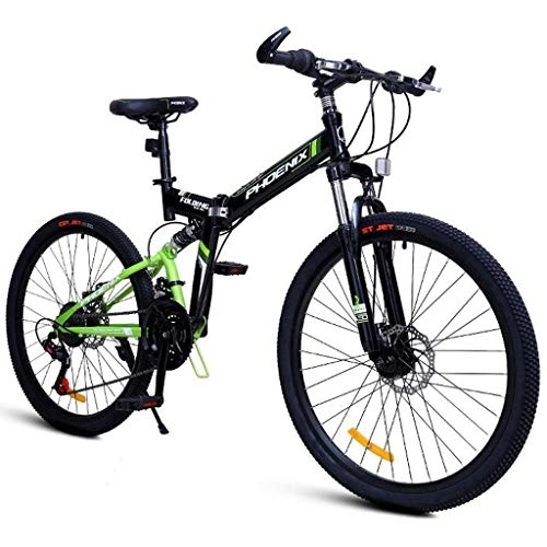 Folding Bike : Kays Mountain Bike, 24 / 26 Inch Foldable Mountain Bicycles 24 Speeds Lightweight Carbon Steel Frame Disc Brake Front Suspension (Color : Green, Size : 26'')