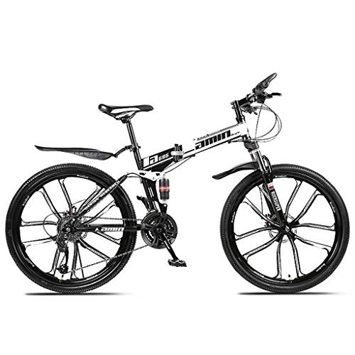Folding Bike : Kays Mountain Bike, 26'' Inch Foldable Bicycles 21 / 24 / 27 Speeds Women / Men MTB Lightweight Carbon Steel Frame Full Suspension (Color : White, Size : 24speed)