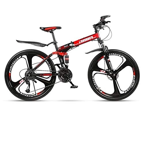 Folding Bike : Kays Mountain Bike, 26 Inch Folding Hard-tail Bicycles, Full Suspension And Dual Disc Brake, Carbon Steel Frame (Color : Red, Size : 21-speed)