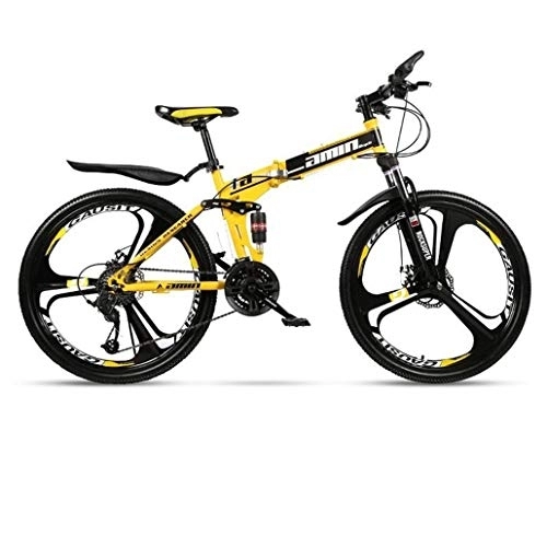 Folding Bike : Kays Mountain Bike, 26 Inch Folding Hard-tail Bicycles, Full Suspension And Dual Disc Brake, Carbon Steel Frame (Color : Yellow, Size : 21-speed)