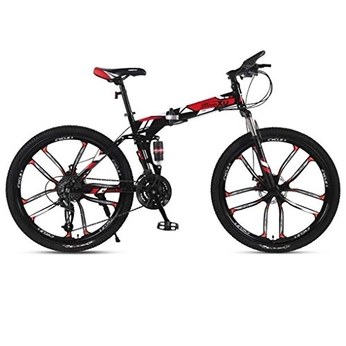 Folding Bike : Kays Mountain Bike, 26 Inch Folding Mountain Bicycles, Dual Suspension Dual Disc Brake, 21 / 24 / 27 Speeds (Color : Red, Size : 21-speed)