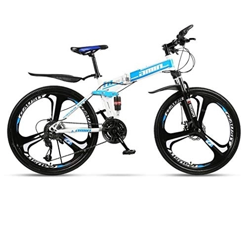 Folding Bike : Kays Mountain Bike, Carbon Steel Frame Foldable Hardtail Bicycles, Dual Suspension And Dual Disc Brake, 26 Inch Wheels (Color : Blue, Size : 21-speed)
