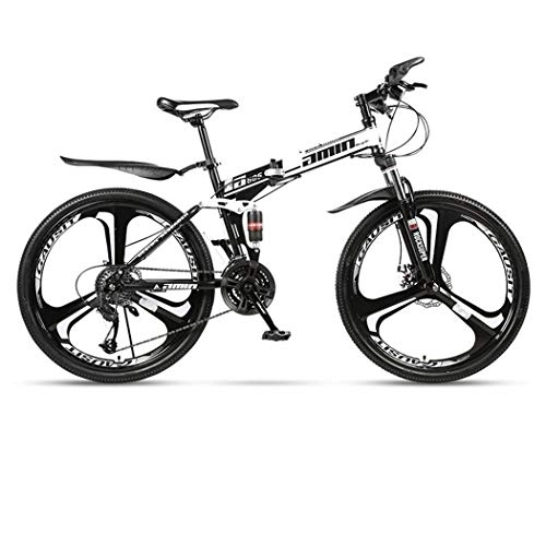 Folding Bike : Kays Mountain Bike, Carbon Steel Frame Foldable Hardtail Bicycles, Dual Suspension And Dual Disc Brake, 26 Inch Wheels (Color : White, Size : 21-speed)