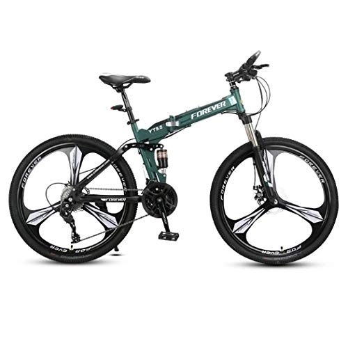 Folding Bike : Kays Mountain Bike, Carbon Steel Frame Folding Bicycles, Dual Suspension And Dual Disc Brake, 26 Inch Wheels (Color : Green, Size : 24-speed)