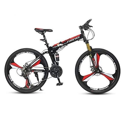 Folding Bike : Kays Mountain Bike, Carbon Steel Frame Folding Bicycles, Dual Suspension And Dual Disc Brake, 26 Inch Wheels (Color : Red, Size : 27-speed)