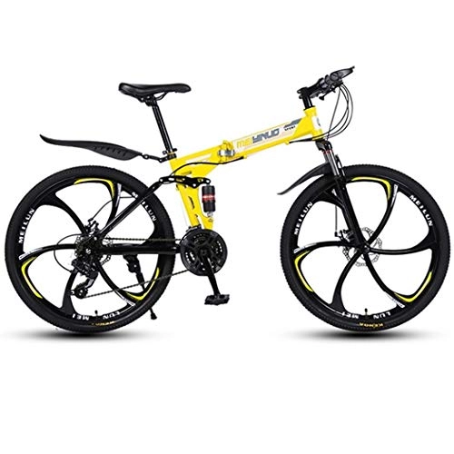 Folding Bike : Kays Mountain Bike, Foldable Bicycles, Carbon Steel Frame, Dual Suspension And Dual Disc Brake, MTB Bike, 26inch Wheels (Color : Yellow, Size : 21-speed)
