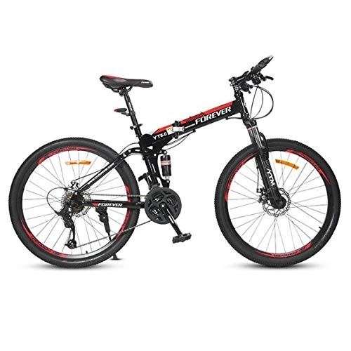 Folding Bike : Kays Mountain Bike, Foldable Hardtail Bicycles, Full Suspension And Dual Disc Brake, 26 Inch Wheels, 24 Speed (Color : Red)