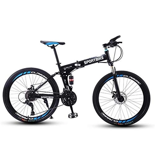 Folding Bike : Kays Mountain Bike, Foldable Men / Women Hardtail Bicycles, Carbon Steel Frame, Dual Disc Brake And Double Suspension (Color : Black, Size : 21 Speed)