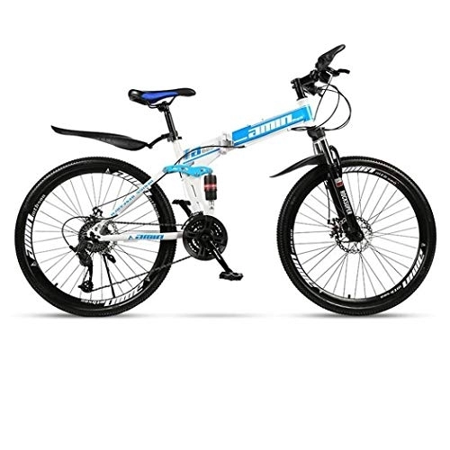 Folding Bike : Kays Mountain Bike, Folding 26 Inch Hardtail Bicycles, Carbon Steel Frame, Dual Disc Brake And Full Suspension (Color : Blue, Size : 21 Speed)