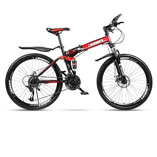 Folding Bike : Kays Mountain Bike, Folding 26 Inch Hardtail Bicycles, Carbon Steel Frame, Dual Disc Brake And Full Suspension (Color : Red, Size : 21 Speed)