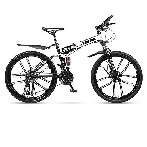 Folding Bike : Kays Mountain Bike, Folding Men / Women Hardtail Bike, Carbon Steel Frame Full Suspension Dual Disc Brake, 26 Inch Wheels (Color : White, Size : 27 Speed)