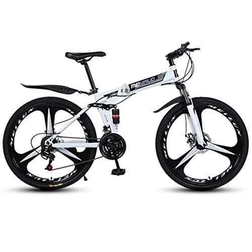 Folding Bike : Kays Mountain Bike, Hardtail Mountain Bicycles Foldable Carbon Steel Fram, Dual Suspension And Dual Disc Brake, 26inch Wheels (Color : White, Size : 21-speed)