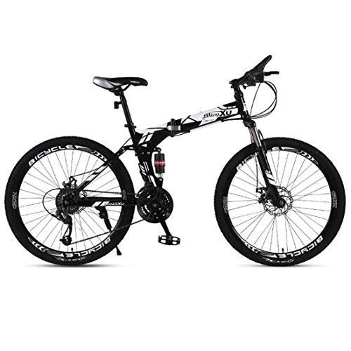 Folding Bike : Kays Mountain Bikes, 26 Inch Foldable Hardtail Mountain Bicycles, Carbon Steel Frame, Dual Disc Brake And Dual Suspension (Color : Black, Size : 21 Speed)